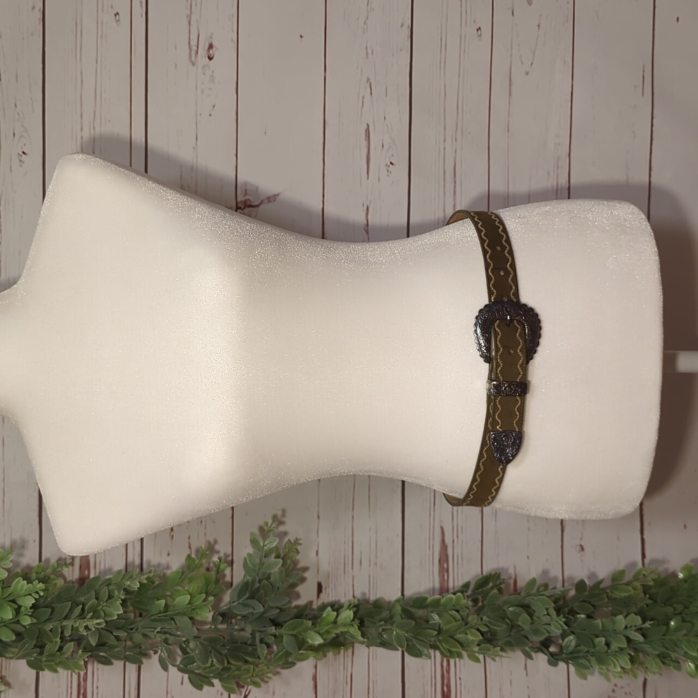 Vintage Talbots Army Green Beltโ Leather Made in USA Southwestern Boho Medium